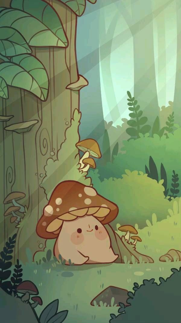 cute mushrooms in wallpaper art