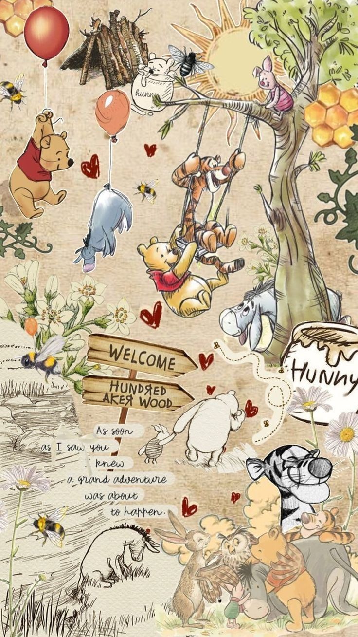 vibrant cute Winnie The Pooh backgrounds for tablets.